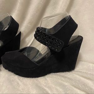 Pedro Garcia Black Suede Studded Wedges Sz 39.5